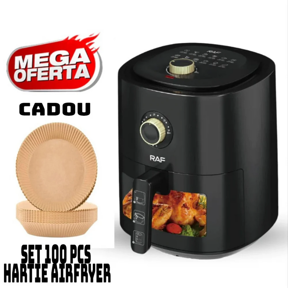 Air Fryer - friteuza cu aer cald, fara ulei, capacitate 6L, 1500W, negru