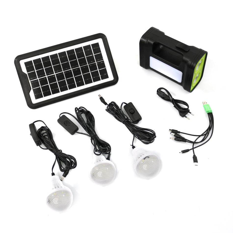 Sistem de Iluminat solar , 3 becuri LED, cablu de ancarcare 5-in-1, cablu de alimentare