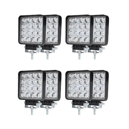 Proiectore LED Auto SET 8 BUC 48W, 12V-24V, 1800 Lumeni, Patrat, Spot Beam 30°